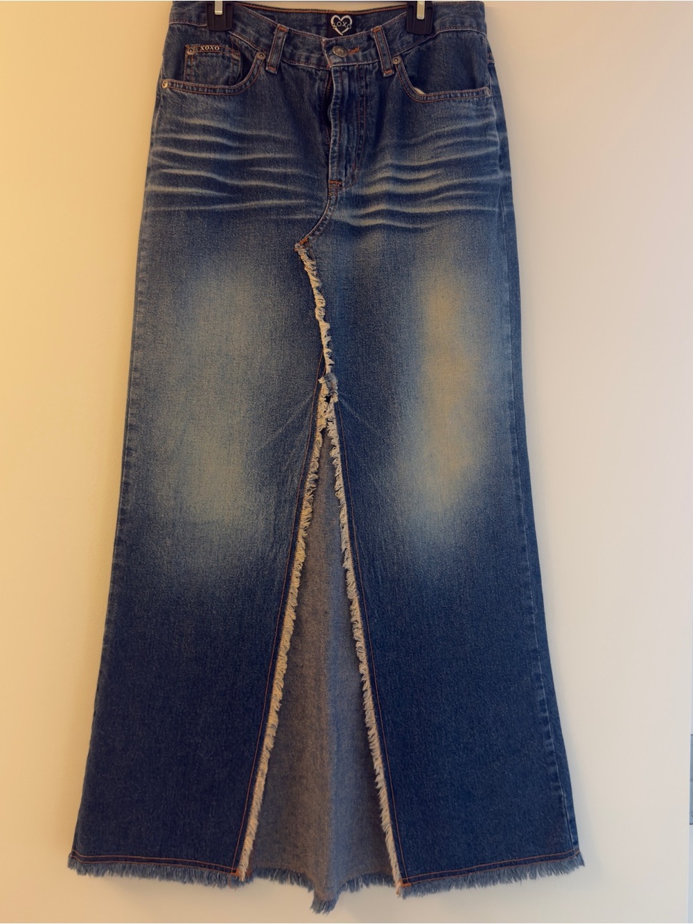 XOXO Blue Denim Maxi Skirt with Center Front Slit